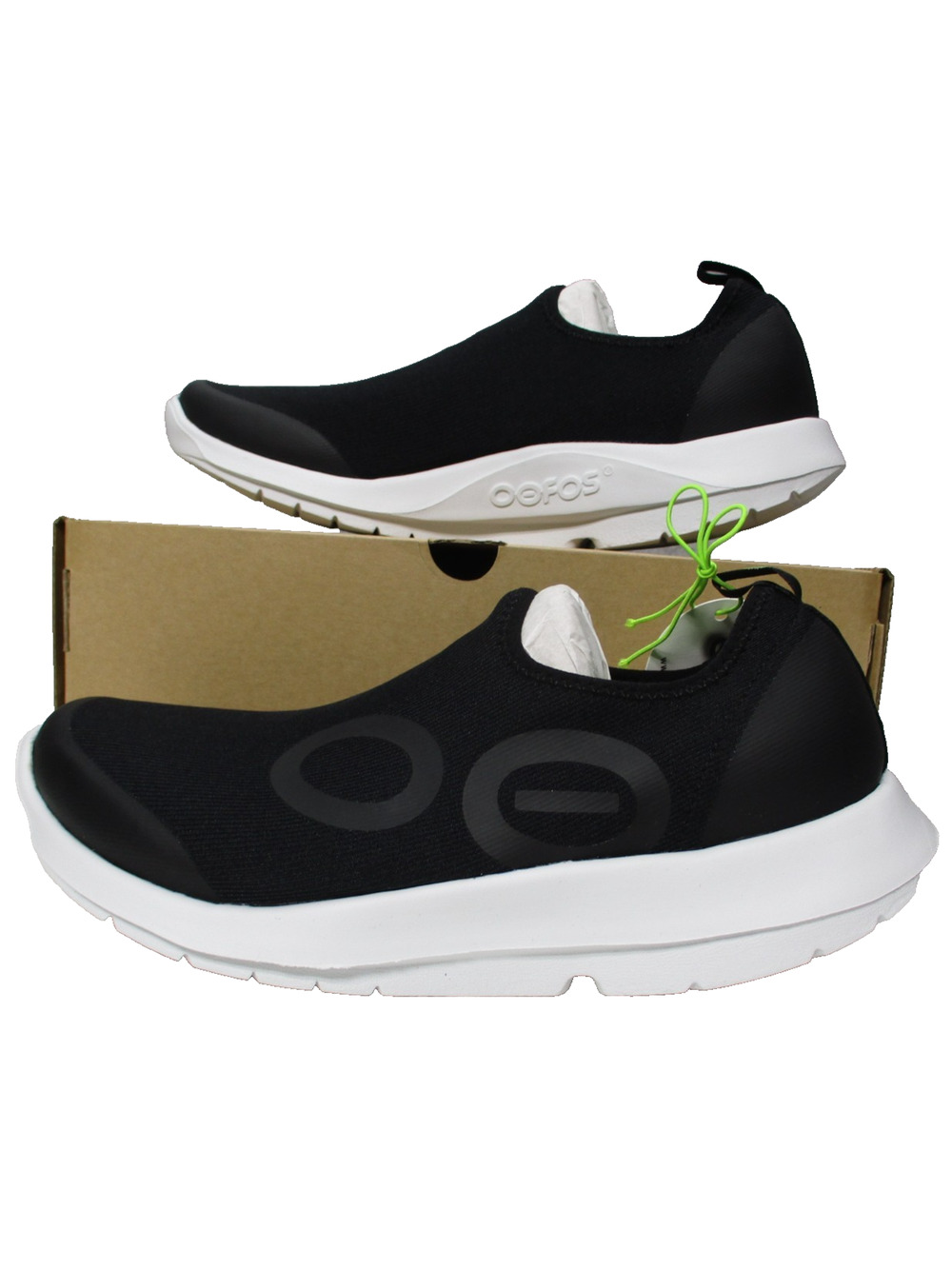 OOFOS OOMG Sport Stretch Black White Slip On Shoes Lace Mens Sz 12.5